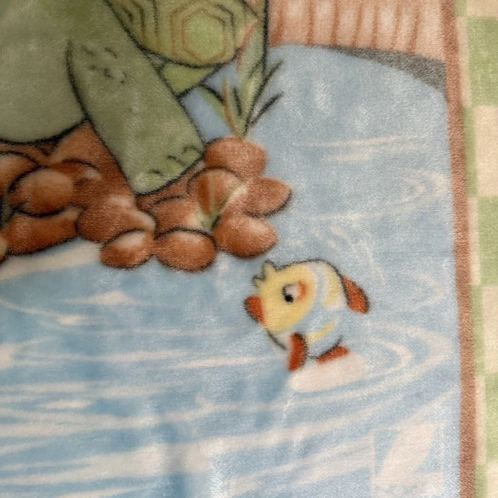 Vtg Nova Tex Baby Blanket Turtle Fish Mushrooms Rare HTF Plush Soft Crib‎